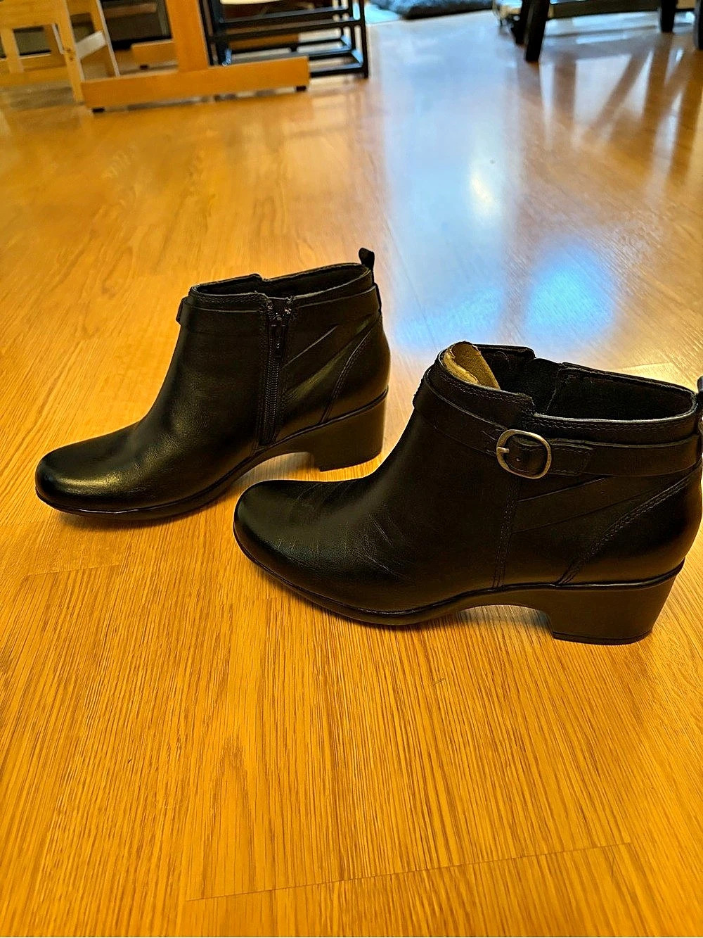Clarks Malia Hawthorne Black Buckle Ankle Booties